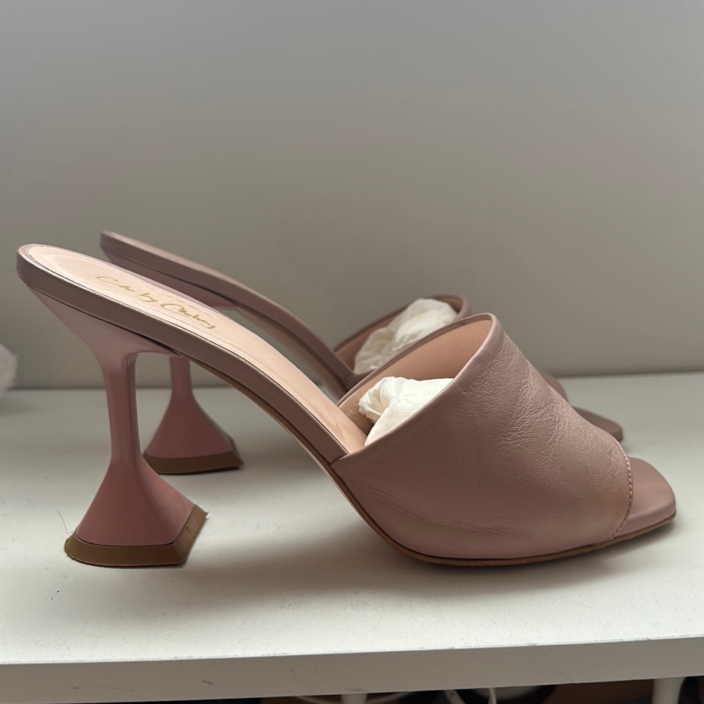 Leather Mule Heeled Sandals